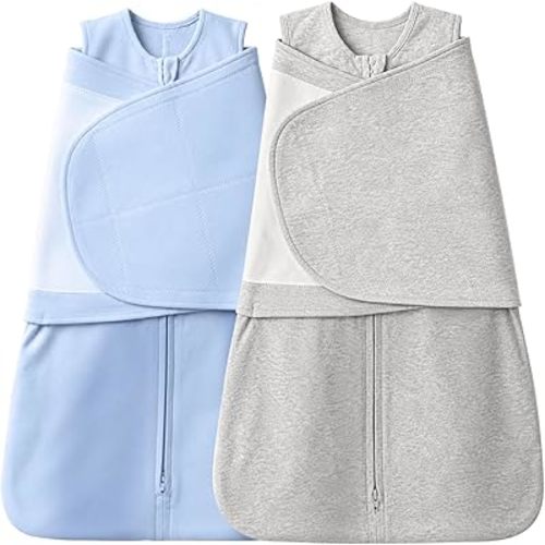 Baby Sleep sack Swaddle 2 Pack,Swaddles 3-6 Months,3-Way Adjustable Wearable Transition Blanket 100% Organic Cotton,12-18 lbs,1.0 TOG(Blue&Grey)