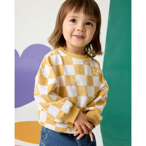 Cheery Checks Drop Shoulder Crewneck