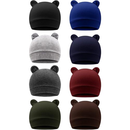 DRESHOW BQUBO 8 Pack Unisex Baby Beanie Hat Infant Toddler Kid Hats Baby Soft Cute Knit Cap Nursery Beanie