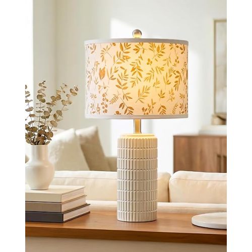 PoKat 23'' Dried Flowers Table Lamp for Bedroom Nightstands, Birthday Gifts for Women Mom, House Warming Gifts New Home Decor, Ceramic Lamp for Living Room Nursery, Modern Bedroom Lamp for Dresser