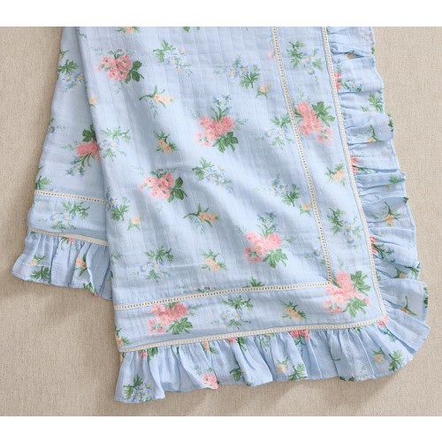 Hill House Home Floral Ruffle Oversized Organic Muslin Baby Blanket
