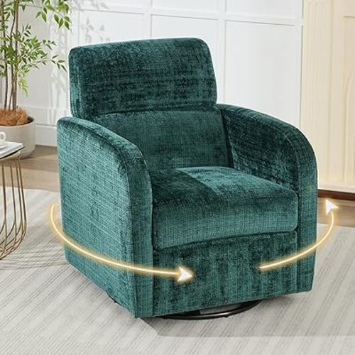 Swivel Glider Accent Chair for Living Room, Rocker Nursery Barrel Chair Armchair, Reading Chair for Adult, Comfy Upholstered Rocking Chair with 360 Degree Swiveling for Bedroom,Office, Green