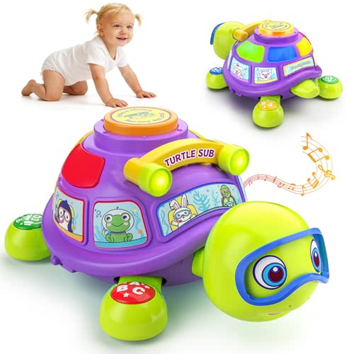 ToddlerCley Musical Turtle Baby Toys 6-12 Months, Bilingual Educational Crawling Toys for 6 7 8 9 10 Months, Infant Tummy Time Toy with Sound, Lights, Gifts Presents for 5 6 9 12 Months Baby