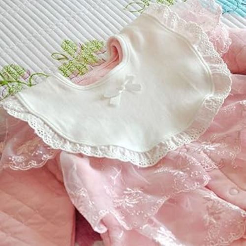 Healifty Waterproof Baby Bibs White Cotton Lace Drool Catcher Soft Dining Bib for Infant Feeding