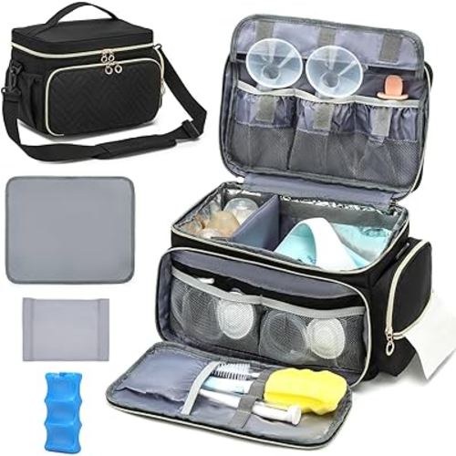 Breast Pump Bag Fits for Spectra S1/S2 - Spectra Pump Bag with Ice Pack & Waterproof Mat, Portable Breast Milk Cooler Travel Bag for Work and Family Use, Black