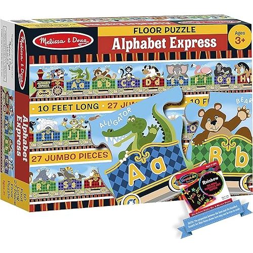 Alphabet Express: 27 Piece Floor Puzzle Bundle with 1 Theme Compatible M&D Scratch A r t Mini-Pad (04420)
