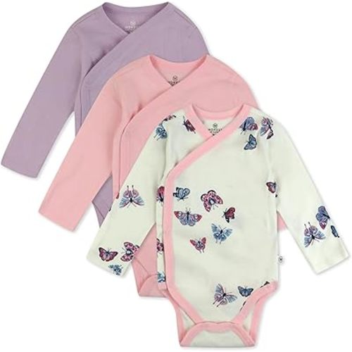 HonestBaby Baby 3-pack Long Sleeve Side-snap Kimono Bodysuits Organic Cotton for Infant Baby Boys, Girls, Unisex