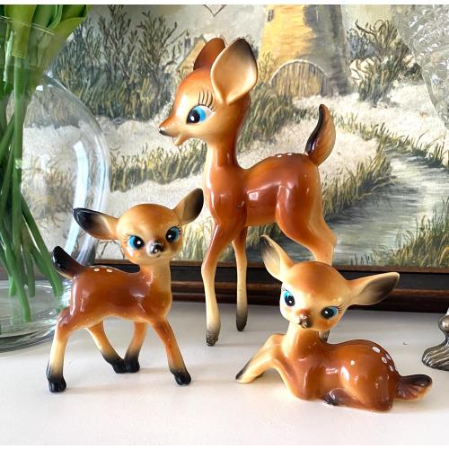 Vintage 1940 1950 Anthropomorphic Deer Christmas Mid Century Plastic  7” Bambi Deer Fawn Blue Eyed Doe Deer Japan Retro Kitsch Decor
