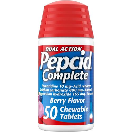 Pepcid Complete Acid Reducer + Antacid Chewable Tablets, Heartburn Relief, Berry, 50 ct (Package May Vary)