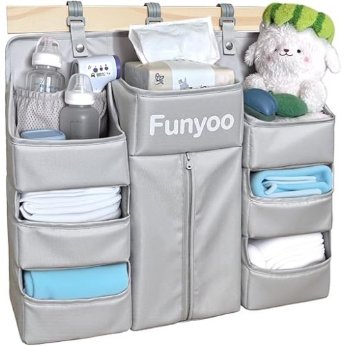 Baby Hanging Diaper Organizer for Changing Table and Crib - Holds 70+ Diapers & Essentials, Heavy Duty Stacker Storage for Playard, 22.4" L x 18.1" W x 5.9" H