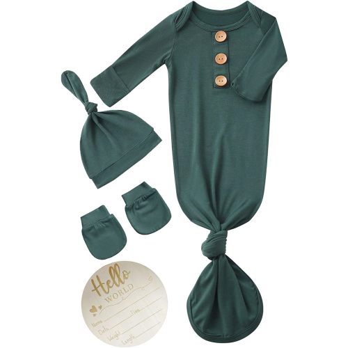 Newborn Baby Knotted Gown Headband/Hat Set Clothes Bamboo Viscose Sleep Gown with Announcement Sign