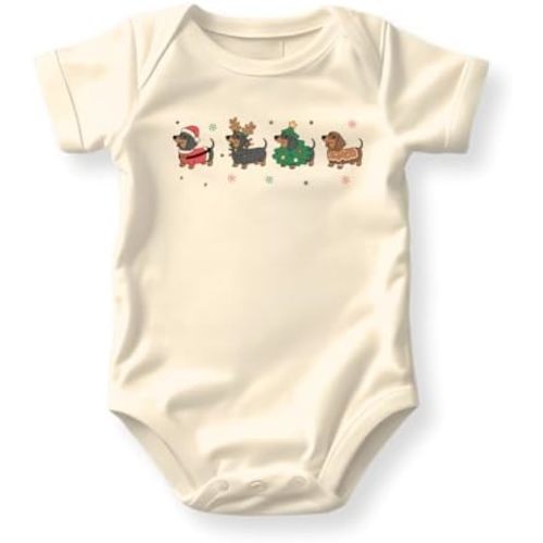 Christmas Dachshund Baby Bodysuit, Holiday Dogs Graphic Tee, Little Wiener Outfit for Dog Lovers