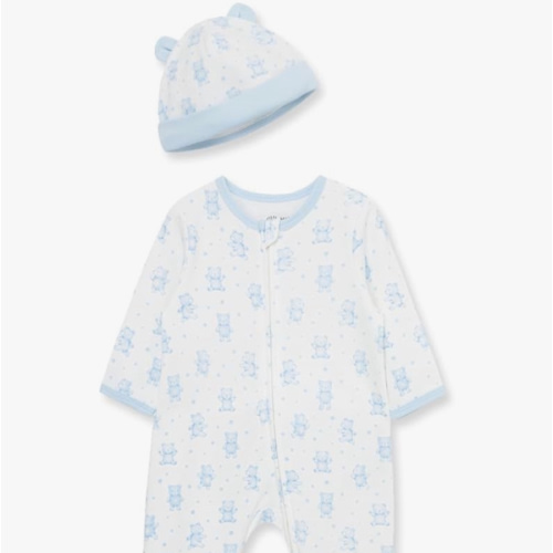 Little Me Baby Boy Clothes 2-Piece Baby Sleeper and Cap Set, 100% Cotton Footies Baby Essentials, Preemie to 9 Months