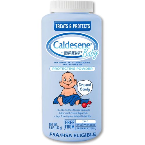 Caldesene Dry & Comfy Baby Powder with Zinc Oxide & Cornstarch, Free from Talc & Preservatives, 5 Oz.