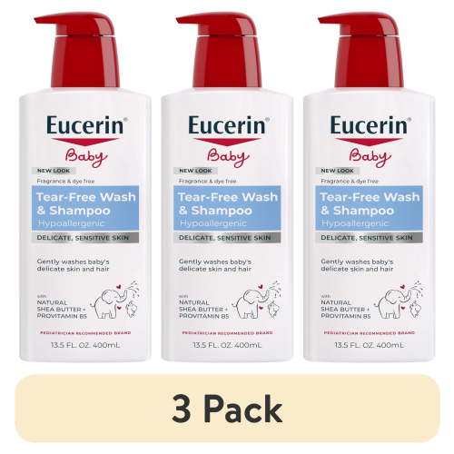 (3 pack) Eucerin Baby Unscented Baby Shampoo and Body Wash, Tear Free Infant Shampoo and Wash, 13.5 fl oz Pump Bottle