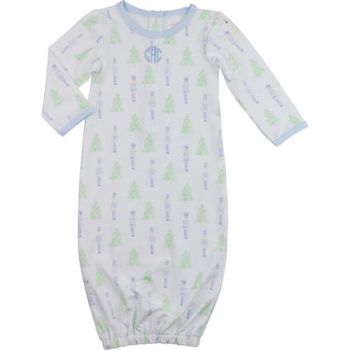 Green And Blue Knit Nutcracker And Christmas Tree Baby Gown