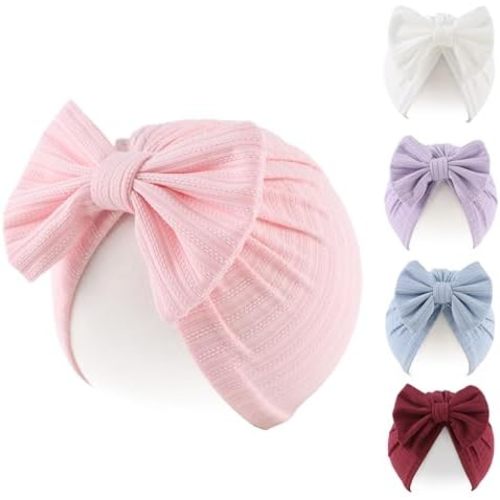 Peecabe Cotton Newborn Baby Girl Hospital Hat Infant Caps Bow Baby Beanie Hats for Girls Spring Summer 0-36 Months