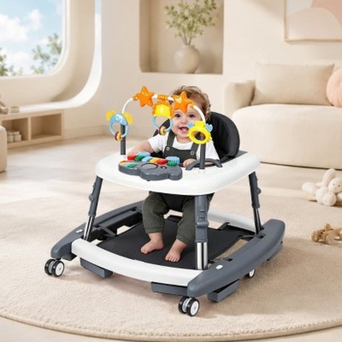 Baby Walker with Adjustable Height Foldable Seat Activity Toys and Rocking Mode