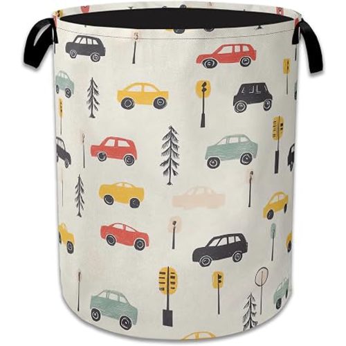 Cartoon Car Laundry Basket Collapsible Laundry Hamper Oxford Clothes Storage Bin for Bathroom Bedroom Room Decor 16 X 20.8 Inch