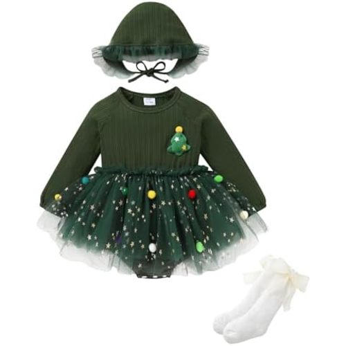 YOUNGER TREE Newborn Baby Girl Romper Dress Outfits Long Sleeve Floral Tutu Bodysuit with Leggings Hat Infant Fall Clothes