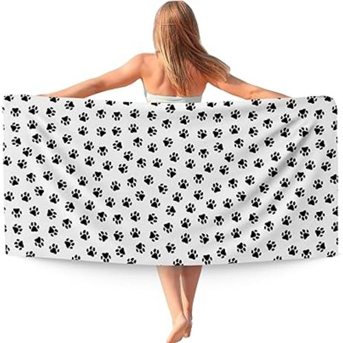 Cute Paws Dog Pet Beach Towel Gifts for Women Dog Lovers Owner, Funny Black and White Microfiber Quick Dry Travel Sand Free Beach Towels Oversized Decor for Bathroom Swimming Pool 30x60 Inch