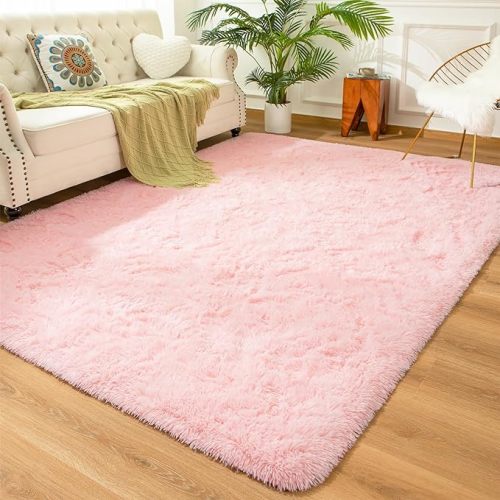 Andecor Soft Fluffy Bedroom Rugs, 5 x 8 Feet Indoor Shaggy Plush Area Rug for Boys Girls Kids Baby College Dorm Living Room Home Decor Floor Carpet, Pink