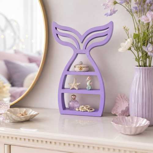 Mermaid Tail Shelf, 3-Tier Whale Tail Display, Coastal Nursery Decor