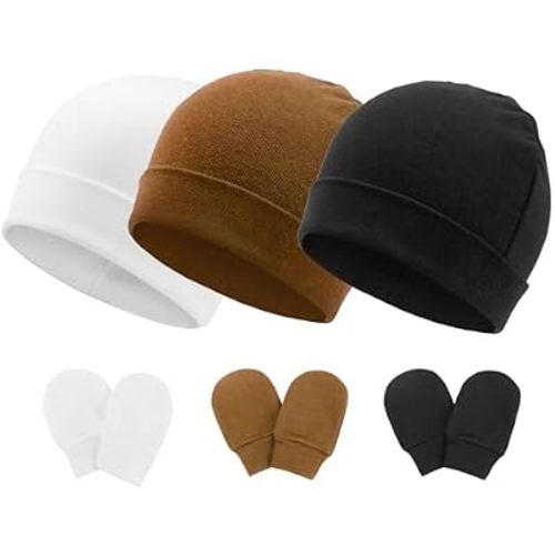 Newborn Baby Hats and Mittens Set Infant Beanie Cap Toddler Gloves Newborn Hospital Hats for Baby Boy Girl Kid 0-6 Months