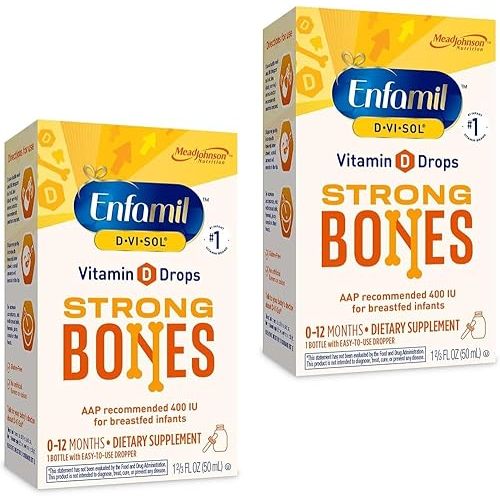 Enfamil Baby Vitamin D-Vi-Sol Liquid Vitamin D Drops, Supports Strong Teeth & Bone Development, 50mL Bottle (Pack of 2)