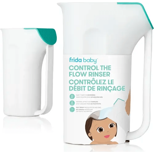 Frida Baby Control The Flow Bath Rinse Cup, Tear Free Rinser to Wash Hair + Body, Rinser Cup for Bath Time with Easy Grip Handle + Removable Rain Shower