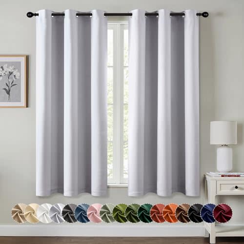 MIULEE Blackout Curtains for Bedroom Living Room 63 Inches Long 2 Panels, Thermal Insulated Room Darkening Drapes Solid Grommet Noise Reduction Light Blocking Window Curtains 40x63 Inch Greyish White