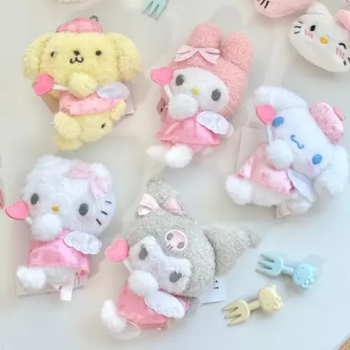 Sanrio Dream Angel series MY Melody Kuromi Plush Keychain loving heart Hello Kitty Cinnamoroll Pompompurin Plush Doll Pendant - AliExpress