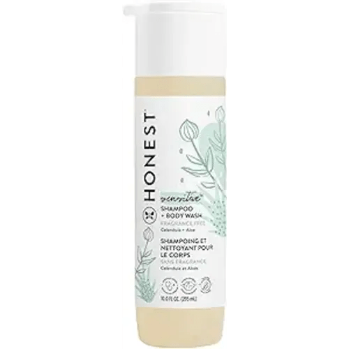 The Honest Company 2-in-1 Cleansing Shampoo and Body Wash for Sensitive Skin, Tear-Free, Hypoallergenic with Naturally Derived Ingredients, Fragrance-Free, 10 fl oz