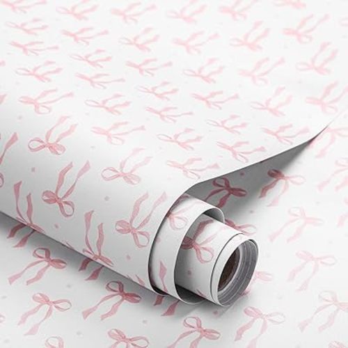 Pink Bow Coquette Wallpaper Peel and Stick Contact Paper 15.8 x 118.1in Bow Wallpaper Self Adhesive Removable Wall Sticker Paper for Feminine Home Kitchen Countertop Cabinet Furniture Decor