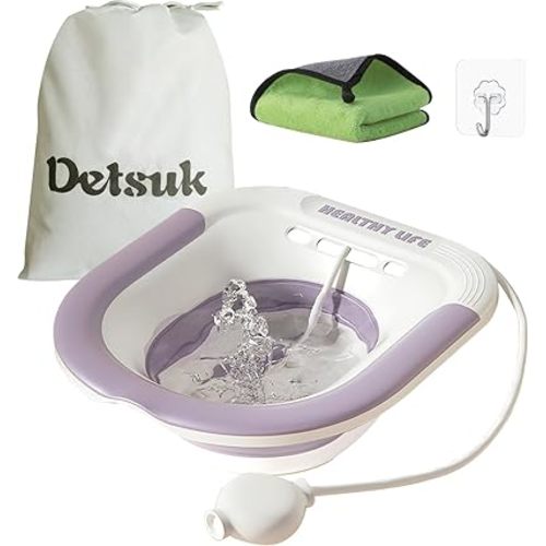 Foldable Sitz Bath for Hemorrhoid Relief, Postpartum Care, and Perineal Soaking - Portable Sitz Bath Kit for Pain Relief - Hip Bath Basin for Toilet Use, Easy to Store (Purple-1)