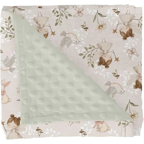 Boho Fairies Baby Blanket for Girl Boy Cute Girl Bunny Bird Daisy Leaves Soft Mink Dotted Backing Double Layer Swaddle Receiving Blanket for Toddler Spring Garden Nursery Crib Bed Blanket 30x40
