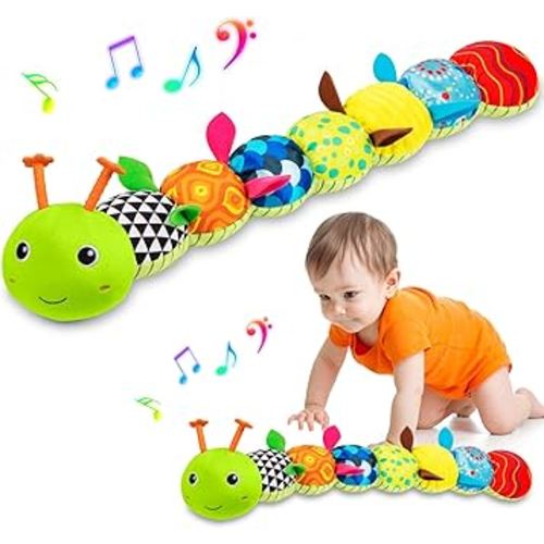 Baby Toys Musical Caterpillar, Infant Stuffed Animal for 0-6 6-12 Months with Crinkle and Rattles, Tummy Time Sensory Toys Newborn Boys Girls Gifts 0 3 6 9 12 Months - Green