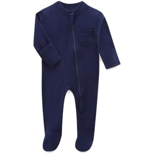Baby Footed Onesie 100% Cotton Long Sleeve Pocket Romper for 0-12 Months Newborn Infant Boy Girl Unisex Clothes