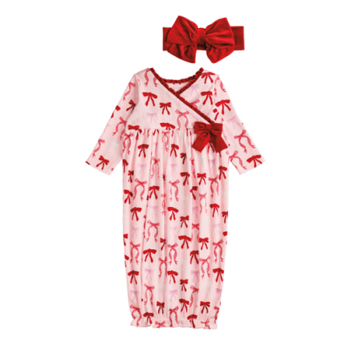 Christmas Bow Take-Me-Home Gown for 0-3 Month Infants | Mud Pie