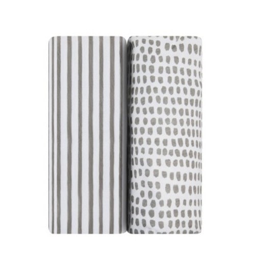 Ely's & Co. Baby Waterproof Fitted Pack n Play - Mini Crib Sheet  100% Combed Jersey Cotton Taupe Stripes & Splash 2 Pack