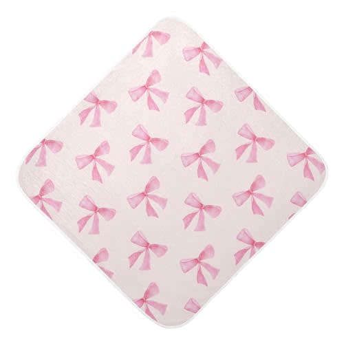 Burbuja Pink Bow Baby Bath Towel - Soft Absorbent Muslin Cotton Hooded Towel for Newborn Infant Toddler, 30x30 in