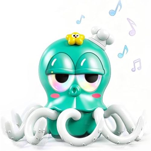 YRIOWMI Dancing Octopus Baby Toy, Tummy Time Toys, Rechargeable Crawling Squid with Music and Light, Electric Interactive Octopus Toy for Birthday for 1 2 3 4 5 6 Year Old Boys Girls (Pale Green)