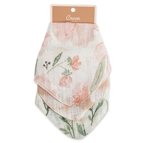 CRANE BABY 3-Pack Cotton Muslin Bandana Baby Bibs, Pink/ Green Floral Multi