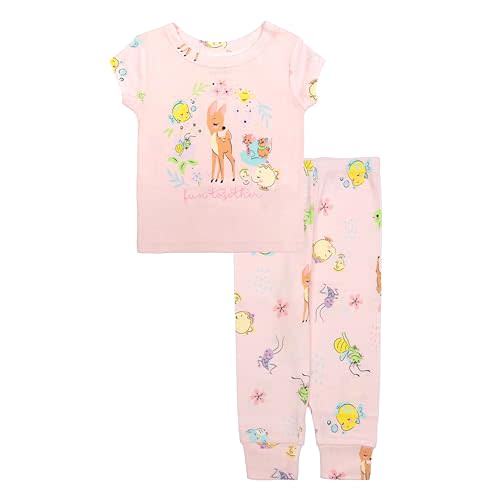 Disney Girls' 2-piece Snug-fit Cotton Holiday Matching Pajama Set, Soft & Cute for Kids