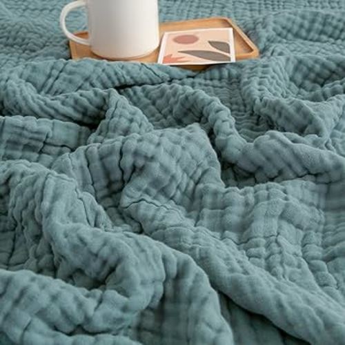EMME Muslin Throw Blanket 100% Cotton Blankets for Couch Breathable Gauze All Season Soft and Lightweight Pre-Washed (Teal, 50"x70")