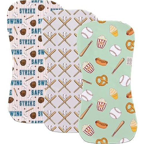Baseball Bat Sports Swing Burp Cloth 3 Pack Burpee Baby