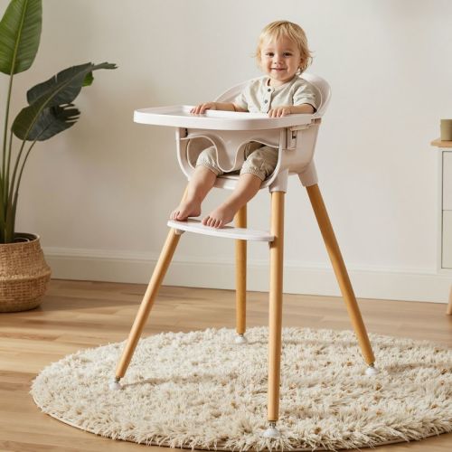 AmourLil 3-in-1 Wooden Baby Toddler High Chair, Convertible Easy Clean Infant Feeding Highchair, Modern Design