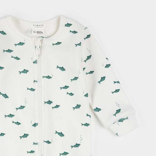 Little Fishes on Ivory Ribbed Sleeper