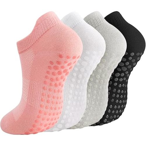 Breslatte Pilates Grip Socks Cotton Ankle Mesh Non Slip Yoga Socks with Grips for Women Men Grippy Barre Workout