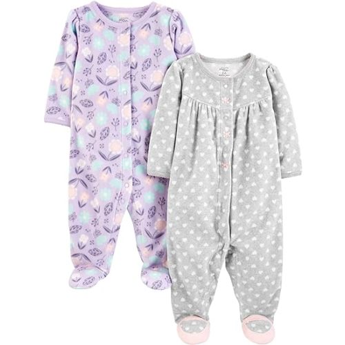 Simple Joys by Carter's Baby Girls' Cotton and Fleece Footed Sleep and Play, Pack of 2
